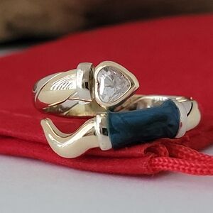 14k Two Tone Cubic Zirconia and Blue Enamel Ring Size 9 Solid Gold! 🎁👌